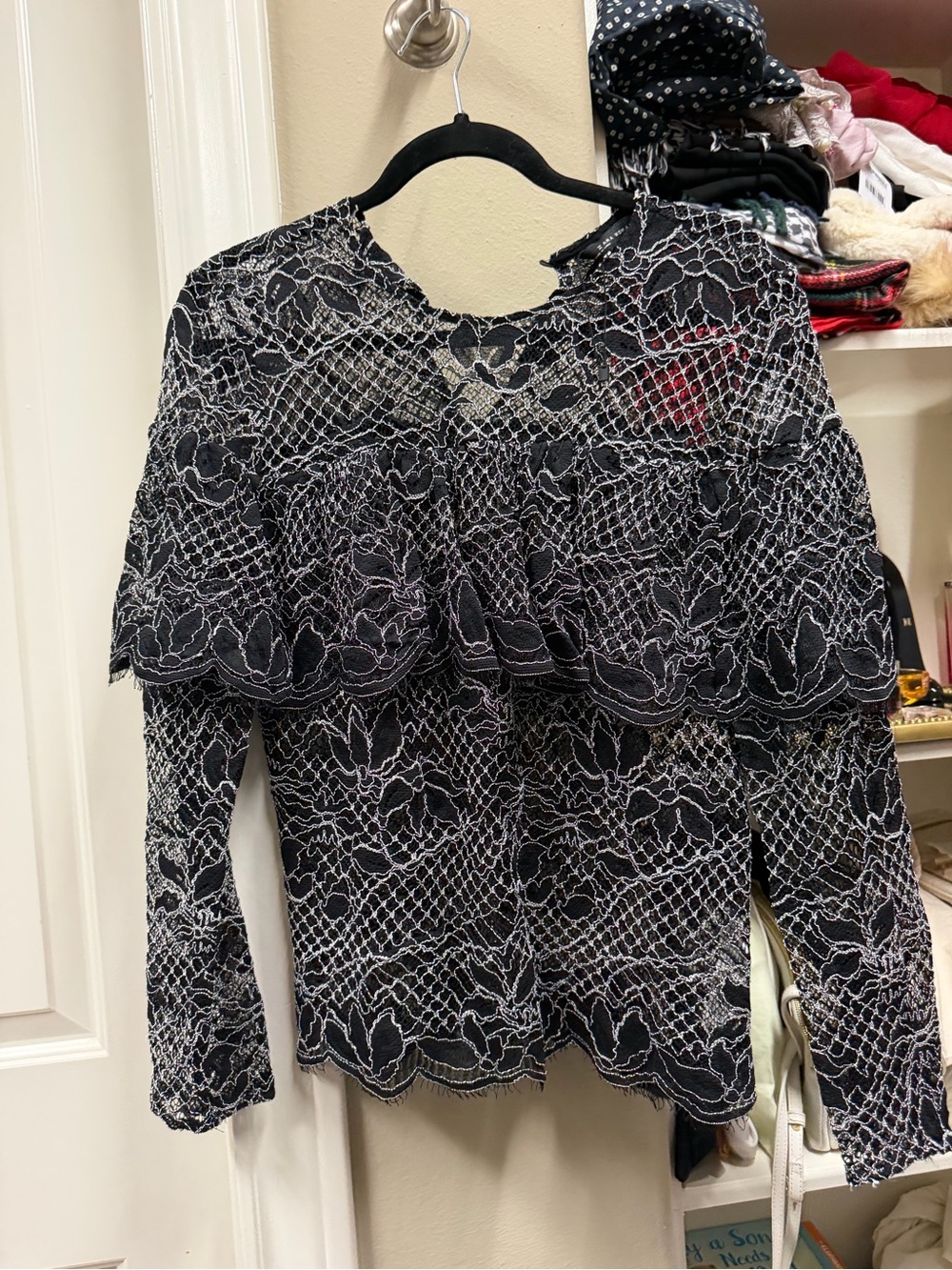 Zara Black Lace Overlay Long-Sleeve Women’s Top